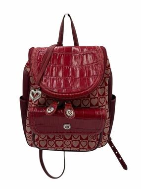 Brighton Red Croc Leather Heart Monogram Backpack Purse Charm Y2K Vintage